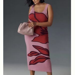 Eloquii Plus Sleeveless Scoop-Neck Intarsia Column Midi Dress Floral Size 14/16